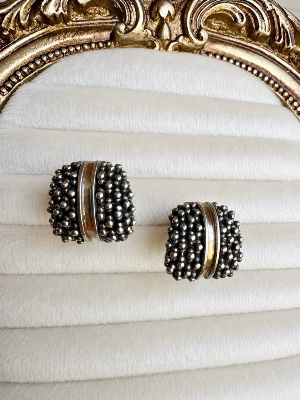 Authentic Michael Dawkins 925 Sterling Silver Two-Tone Caviar Square Cushion Ear